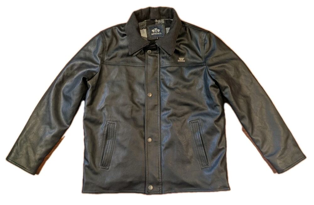 Emporio & Co Jacket Mens M Black Faux Leather Button Front Italy Made Minimalist